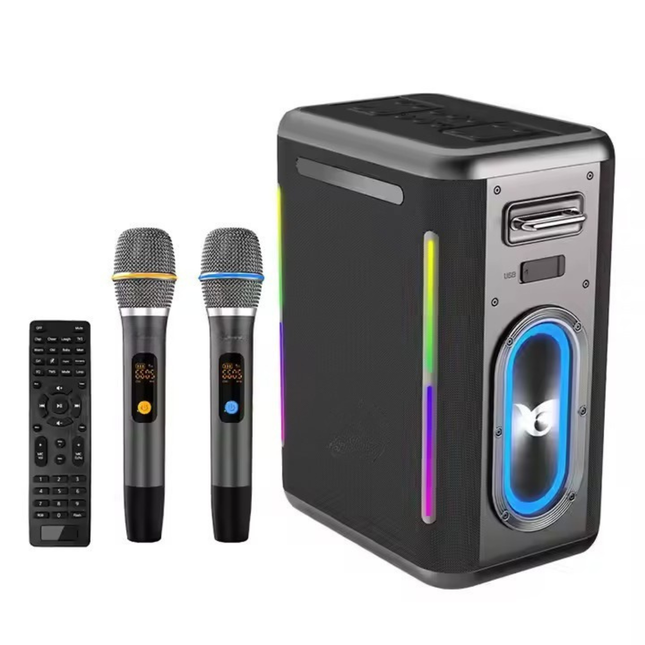 Portable Bluetooth Karaoke Speaker with RGB Lighting, Remote Control and Rechargeable Battery