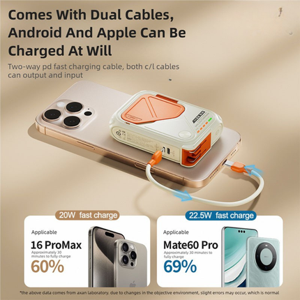 Rechargeable Magnetic Wireless Power Bank with Integrated 5-in-1 Charging Cables