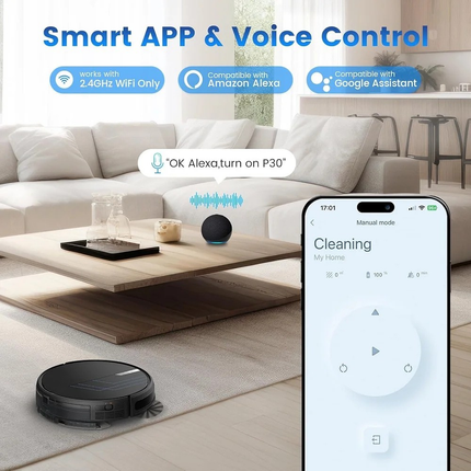 Smart Robotic Vacuum Cleaner with 4 Cleaning Modes, Wet & Dry Cleaning and Auto Recharge