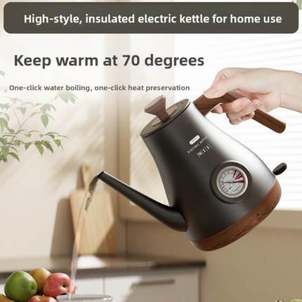 Retro Stainless Steel Electric Kettle with Long Spout, Thermometer & Automatic Shut-Off