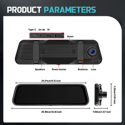 Advanced Touchscreen Rearview Mirror Camera with Triple Lens 2K Recording System