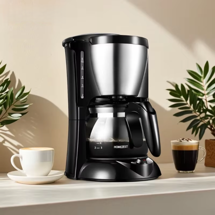 Small Black Drip Coffee Maker with Glass Pot 14 Cup 800W Automatic Brew System