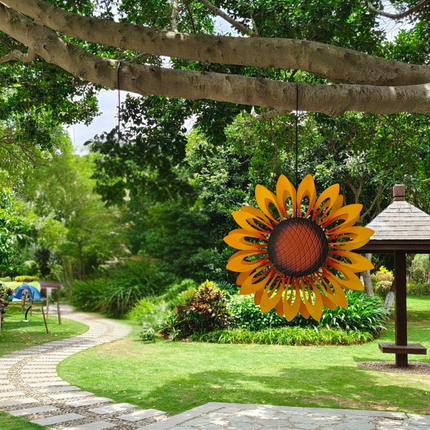 Vibrant Sunflower Garden Wind Twirler – Dual Rotating Metal Hanging Yard Decoration