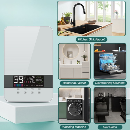 Wall-Mounted Smart Instant Electric Water Heater with Touch Control & Glass Panel