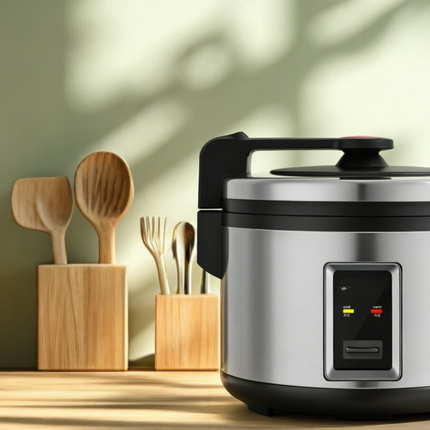 Commercial Stainless Steel Rice Cooker with Non-Stick Inner Pot and Plastic Steamer