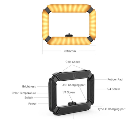 Rechargeable Handheld LED Ring Light Video Rig 20W Bi-Colour 2500–8500K with Phone Mount