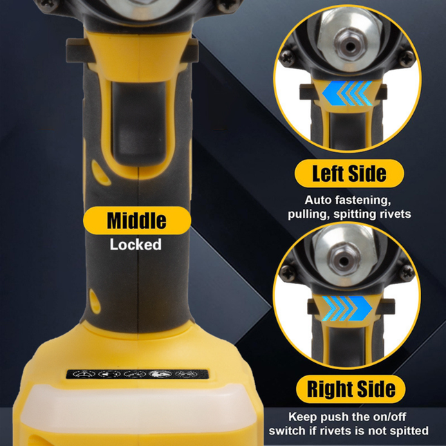 Cordless Heavy-Duty Riveting Tool Kit with Dual Batteries, High Torque Power & Extended Stroke