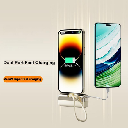 Compact 5000mAh Rechargeable Power Bank with Integrated Plug and Cable 22.5W Output Green