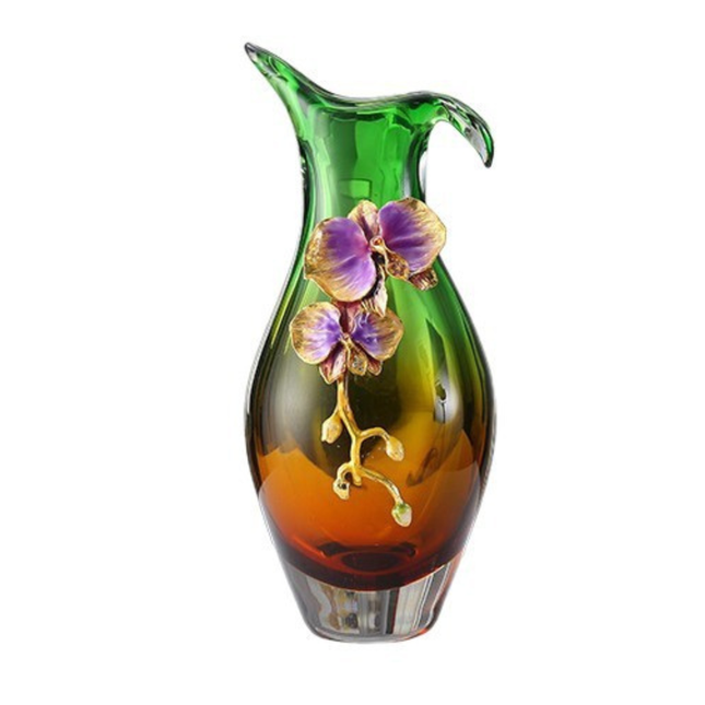 Luxury Enamel Glass Crystal Vase Modern Flower-Shaped Tabletop Decor for Dining, Living Room, or Entryway