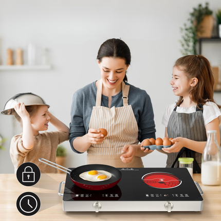 2-Burner Smart Countertop Cooktop with Micro-Crystal Glass Panel and 9 Heat Settings