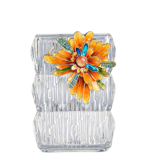Modern Crystal Glass Flower Vase with Sunflower Cloisonne Design for Home and Event Decor