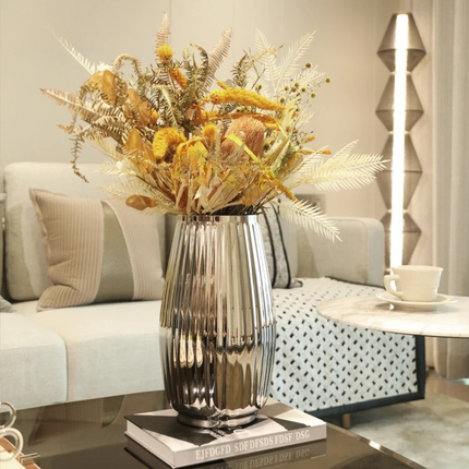 Modern Striped 304 Stainless Steel Decorative Vase with Mirror Finish for Tabletop and Indoor Styling