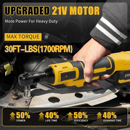 21V Rechargeable High-Torque Cordless Ratchet Wrench – 3/8″ Square Drive, Quick-Release Head