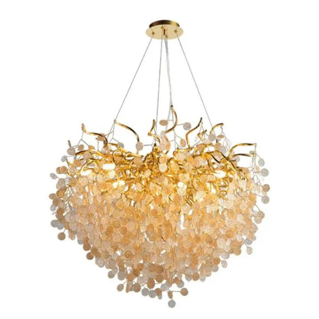 Modern Luxury Round Crystal Pendant Light with Gold-Finished Aluminum Frame