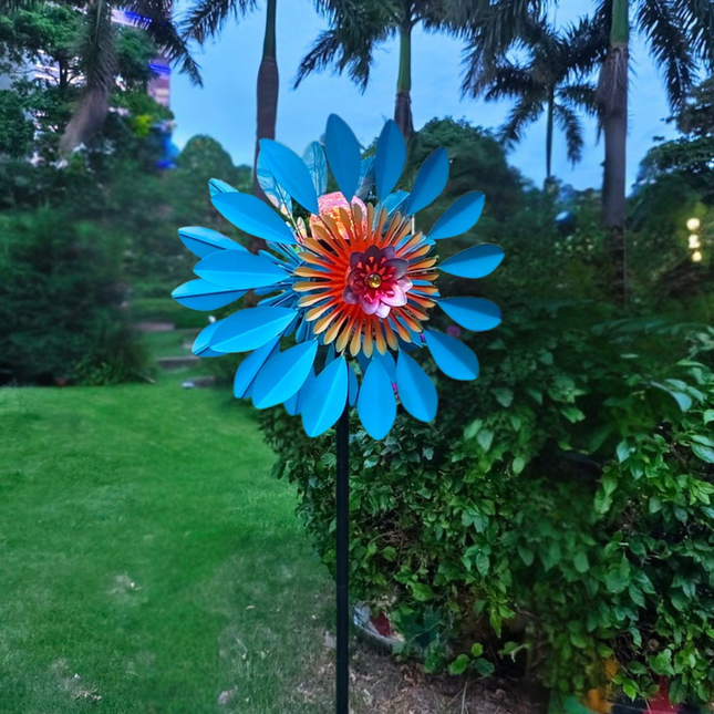 Outdoor Metal Garden Windmill Spinner Handcrafted Kinetic Leaf Flower Design