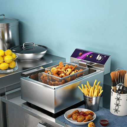 Commercial 16L Electric Deep Fryer with Adjustable Temperature and Stainless Steel Construction