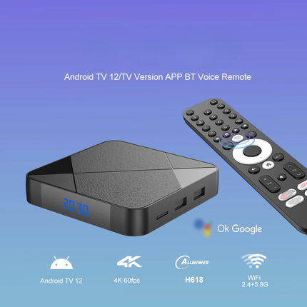 Smart Android TV Box 4K Streaming Media Player with Dual Band WiFi, 4GB RAM and Voice Remote