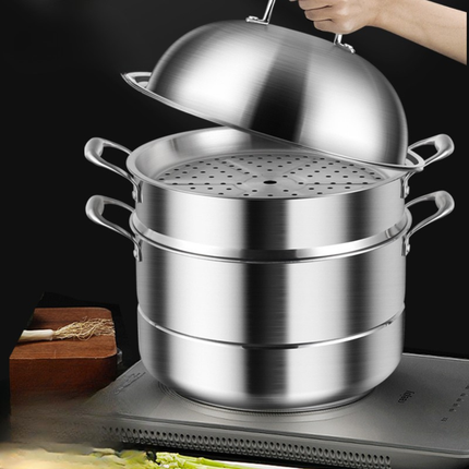 Heavy Duty Stainless Steel Steamer Pot with Steel Lid Multi-Purpose Kitchen Cookware