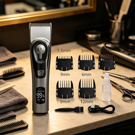 Professional Cordless Beard Trimmer with LCD Display Rechargeable Low Noise Hair Clipper