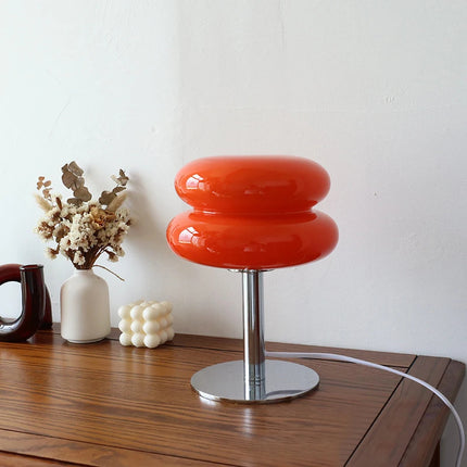 Portable Glass Table Lamp with Dual Color LED Bulb Modern Bedside Atmosphere Light