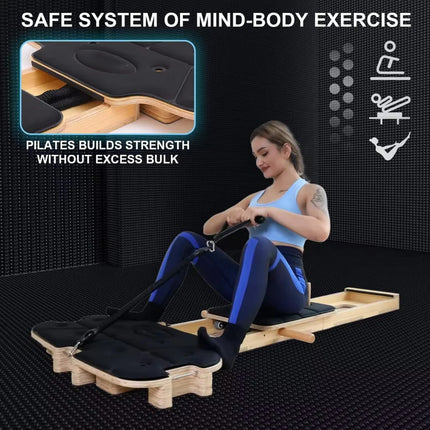 Foldable Wooden Pilates Reformer Bed – Full Body Home Workout Trainer (200kg Capacity)