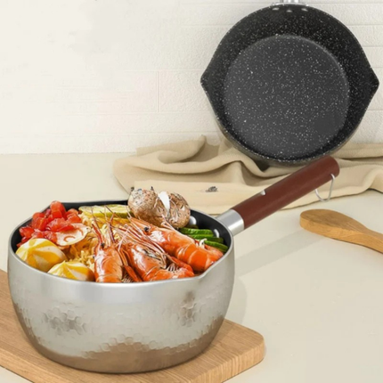 Non-Stick Aluminium Saucepan with Wooden Handle and Hanging Hook Design