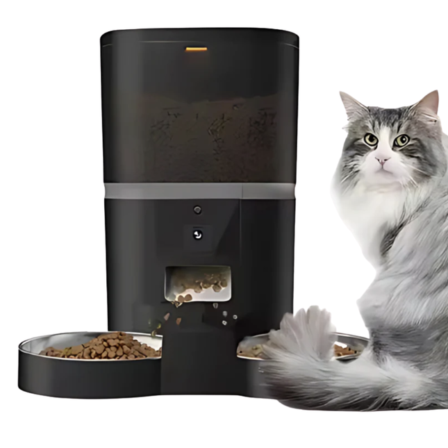 Automatic Pet Feeder for Cats and Dogs with Timer, Dual Bowls, and Rechargeable Battery