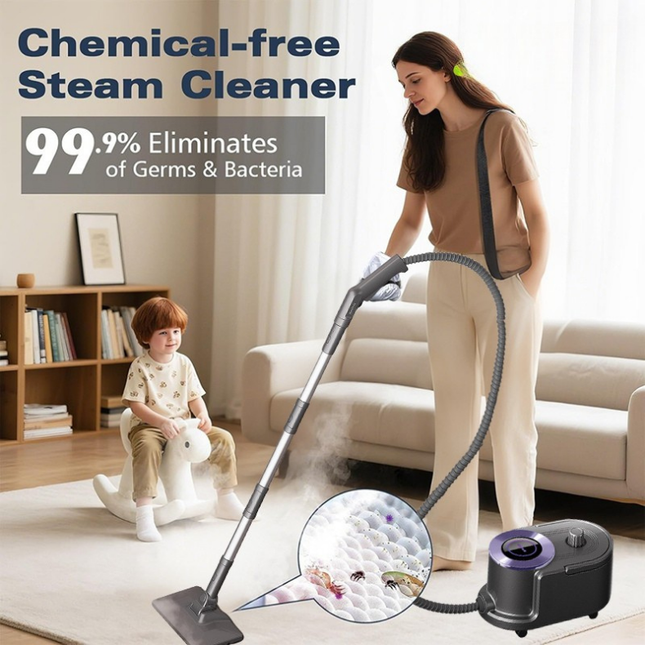 Portable Steam Cleaner with 1.5L Water Capacity and 5 Bar Pressure for Home Cleaning