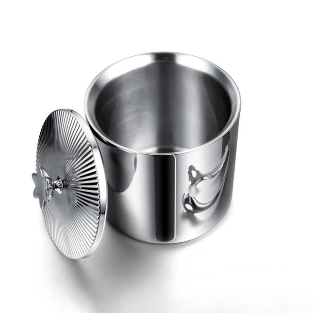 Premium Double-Wall Stainless Steel Ice Bucket with Mirror Finish and Decorative Lid