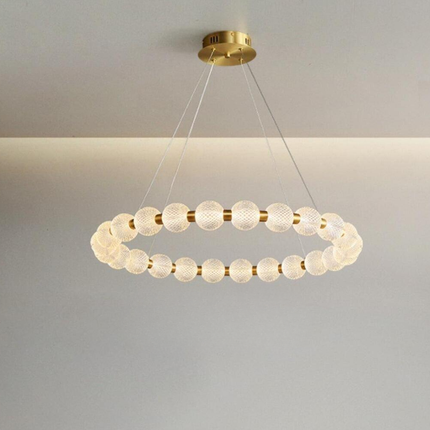Modern Pearl LED Chandelier Brass Acrylic Ball Ceiling Light for Living Room Dining Room