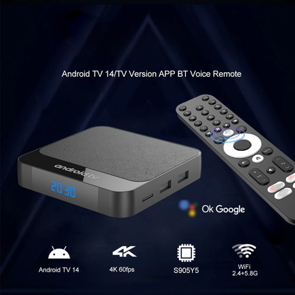 Android 14 TV Box  Streaming Media Player with 5G WiFi and Bluetooth