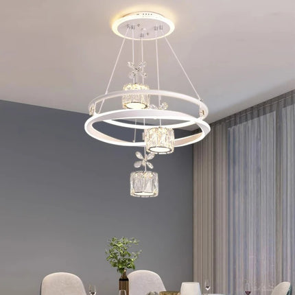 Modern Black Crystal Pendant Ceiling Light Aluminium Frame Indoor Decorative Hanging Lamp