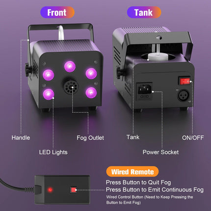 Portable 500W RGB LED Fog Machine with Wireless Remote – Party, DJ & Event Smoke Effect