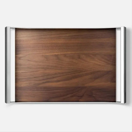 Walnut Serving Tray with Stainless Steel Holder – Large Kitchen, Hotel, and Home Decor Tray