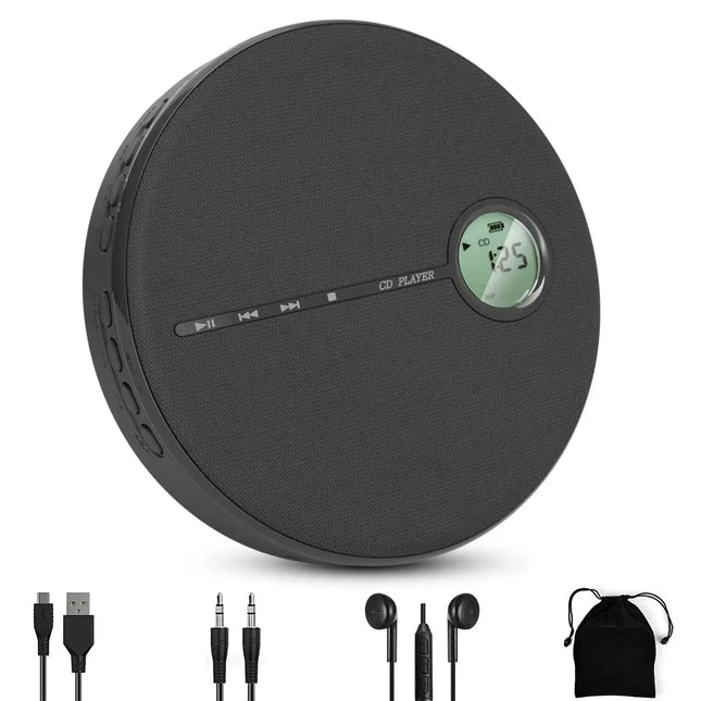 Bluetooth 5.0 Portable CD Player with MP3 Playback, Anti-Skip, Dual Speakers, USB Input & Rechargeable Battery