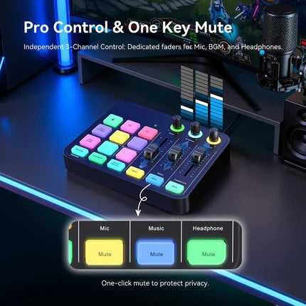 Portable USB Audio Mixer with Bluetooth 4.2, 48kHz/16-Bit Sampling, Headphone Monitoring Output