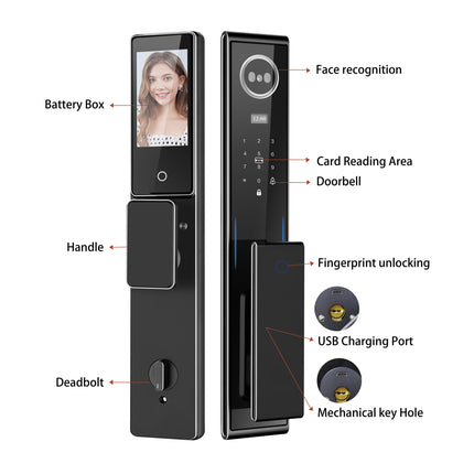 Aluminum Alloy Digital Door Lock with 360° Fingerprint, HD Camera, OLED/IPS Screen & App Unlock