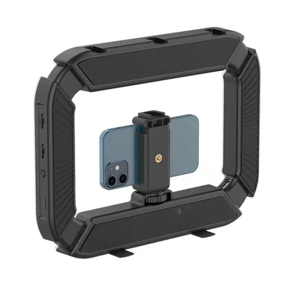 Portable Smartphone LED Video Rig with Ring Light and Cold Shoe Microphone Mount