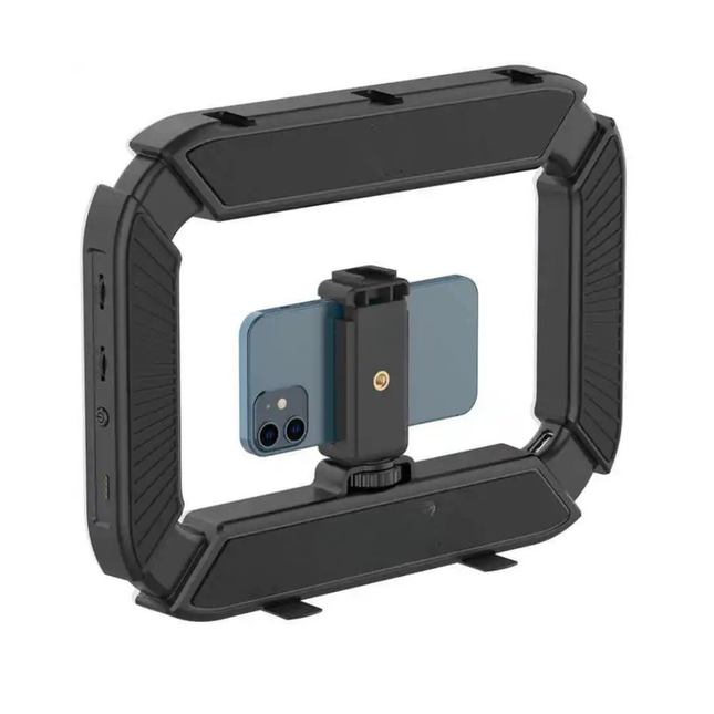 Portable Smartphone LED Video Rig with Ring Light and Cold Shoe Microphone Mount