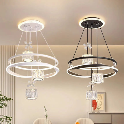 Crystal Pendant Ceiling Light Luxury Decorative Hanging Lamp White for Living Dining Room