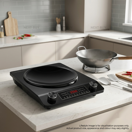 3500W Concave Induction Cooktop with Dual Control Knobs Black