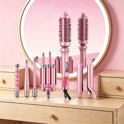 Professional 7-in-1 Hair Curler Set with Ceramic Coating Multi Styler Curling & Straightening Tool