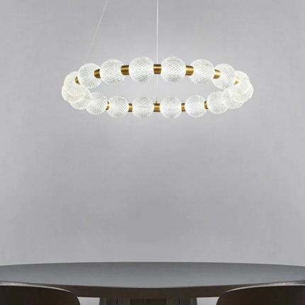 Modern Pearl LED Chandelier Brass Acrylic Ball Ceiling Light for Living Room Dining Room