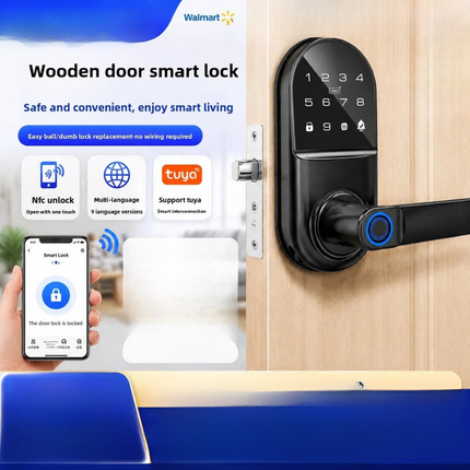Smart Keyless Door Handle Lock with Fingerprint Reader, PIN Code and NFC Unlock