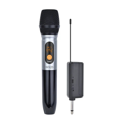 Wireless Dual Handheld Microphone System with Receiver, Anti-Slip Grip and Rechargeable Batteries