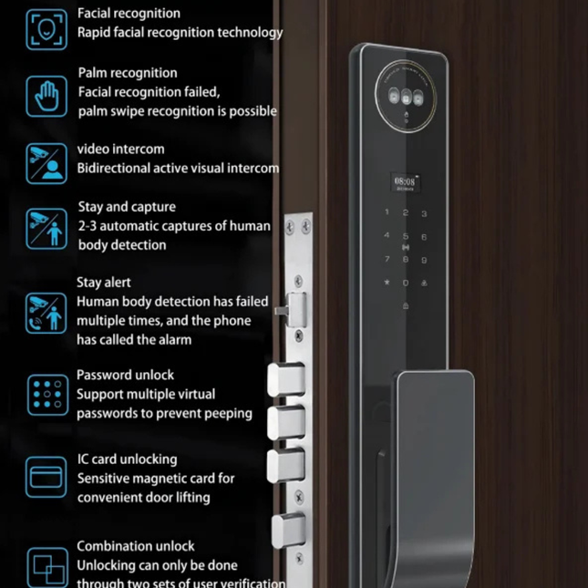Smart Biometric Door Lock with Face Recognition, Fingerprint, Password and App Control for Wood Doors