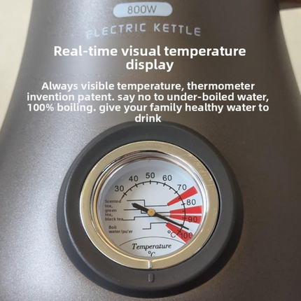 Retro Stainless Steel Electric Kettle with Long Spout, Thermometer & Automatic Shut-Off
