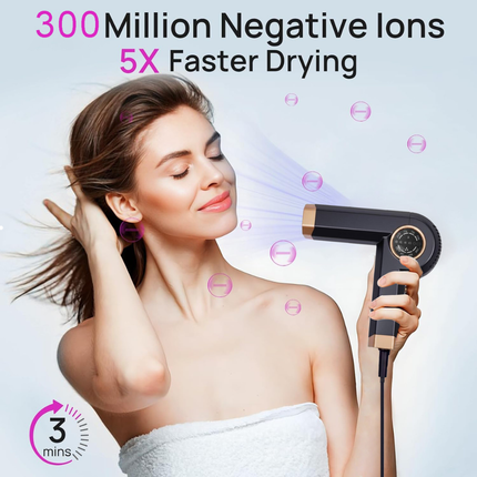 Professional Foldable Ionic Hair Dryer 1800W High Speed Travel Blow Dryer with Concentrator Nozzle