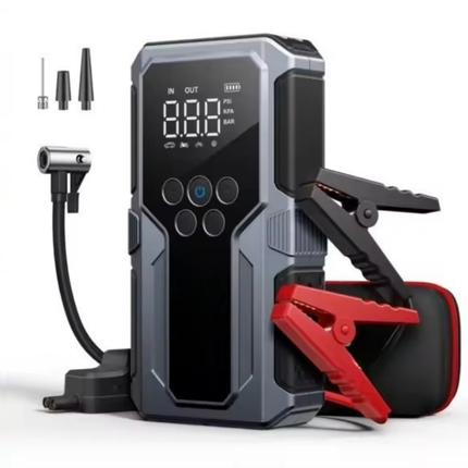 12V Portable Car Jump Starter with Digital Screen, Power Bank & Built-In Air Pump