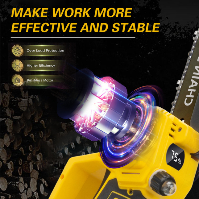 Compact 8" Cordless Electric Chain Saw 600W Brushless – Lightweight One-Hand Garden Cutter
